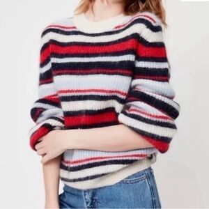 Little Moon Striped Crew Neck Sweater - Red, Black, White